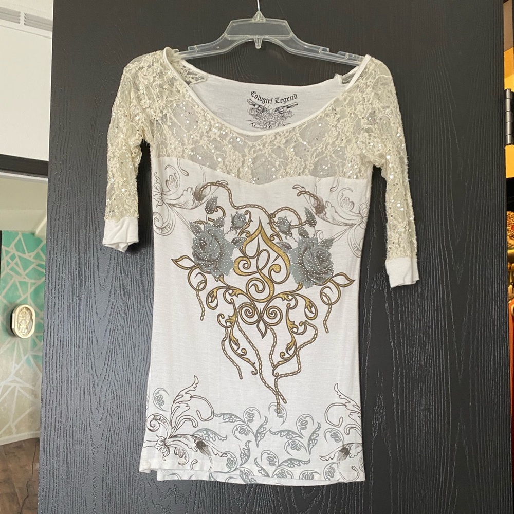 cowgirl legend lace/sparkle top